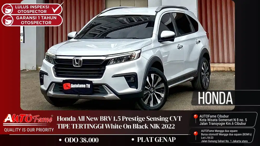 Honda All New BRV 1.5 Prestige Sensing CVT TIPE TERTINGGI White On Bla
