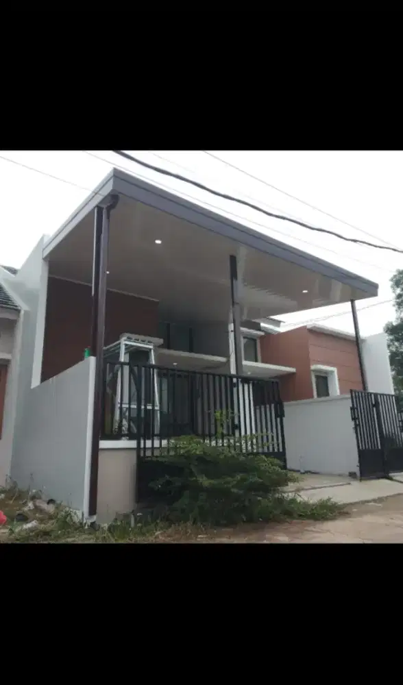 Kanopi rangka baja ringan atap alderon single layer berikut plafon PVC