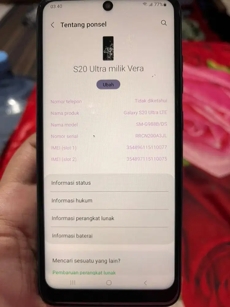 Samsung s20 Ultra 12/128 gb resmi fullset