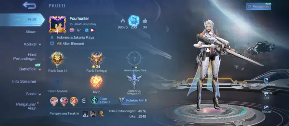 Jual akun mobile legends recal tas tas biru skin 187 Hero 102