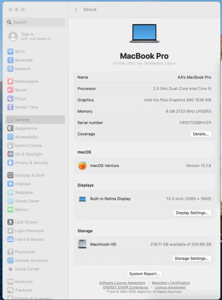 Macbook PRO 2017 i5-2.3/8/256/13 retina grey MULUS 100% lancar jaya