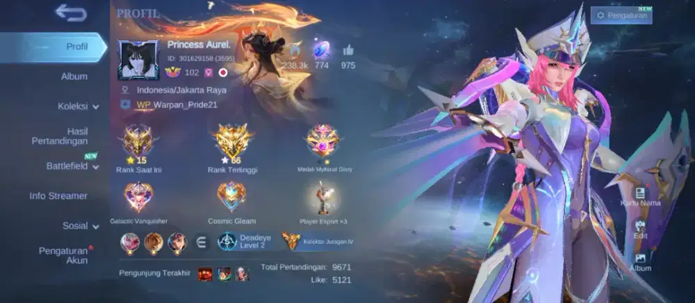 Akun mobile legends sultan legend gs Freya skin 502 Hero full