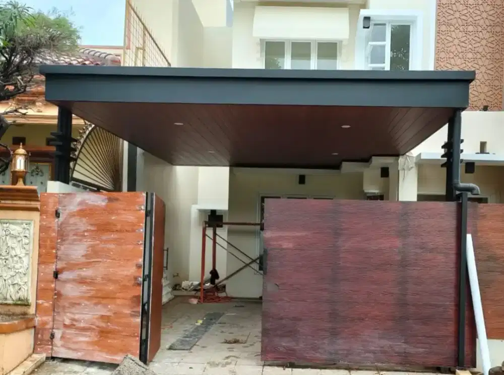 Kanopi rangka baja ringan atap alderon single layer dan plafon pvc