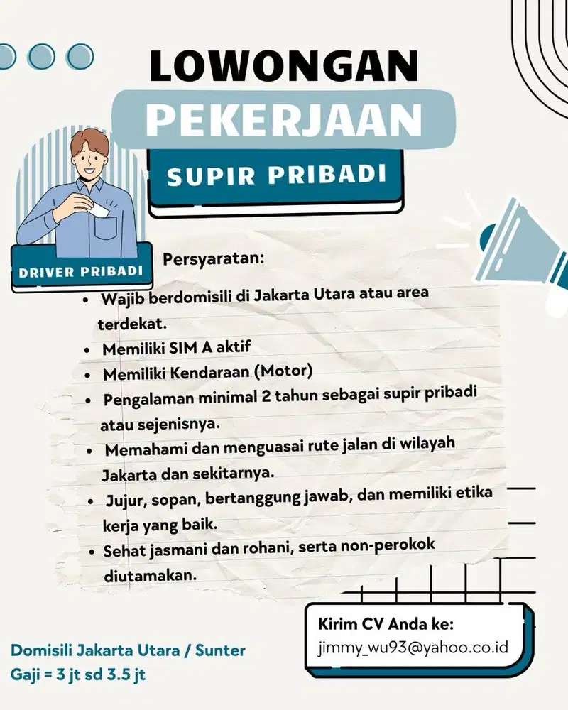 Dicari Supir Pribadi