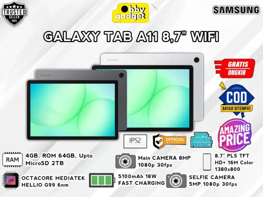 Samsung TAB A11 WIFI 8,7 4+4/64GB,Baru fresh segel Garansi resmi