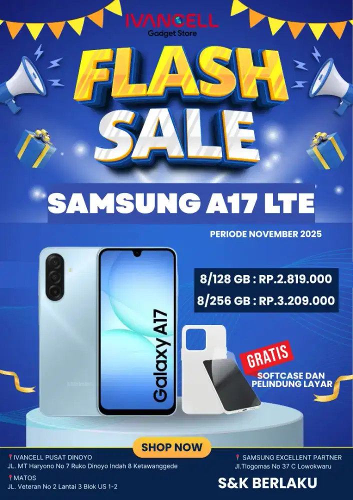 READY PROMO SAMSUNG A17 LTE FREE ADAPTER ORI, CASE, PELINDUNG LAYAR