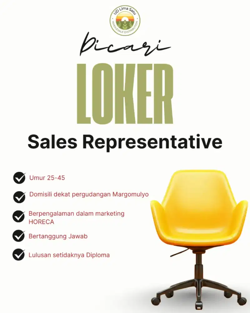 LOKER SALES MARKETING HORECA. Hanya 1 lowongan lagi