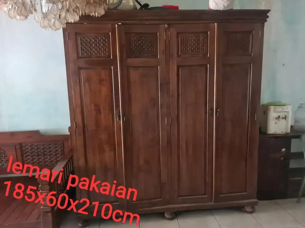Lemari jati 4 pintu, Dipan jati, Kursi jati, Rak sepatu jati