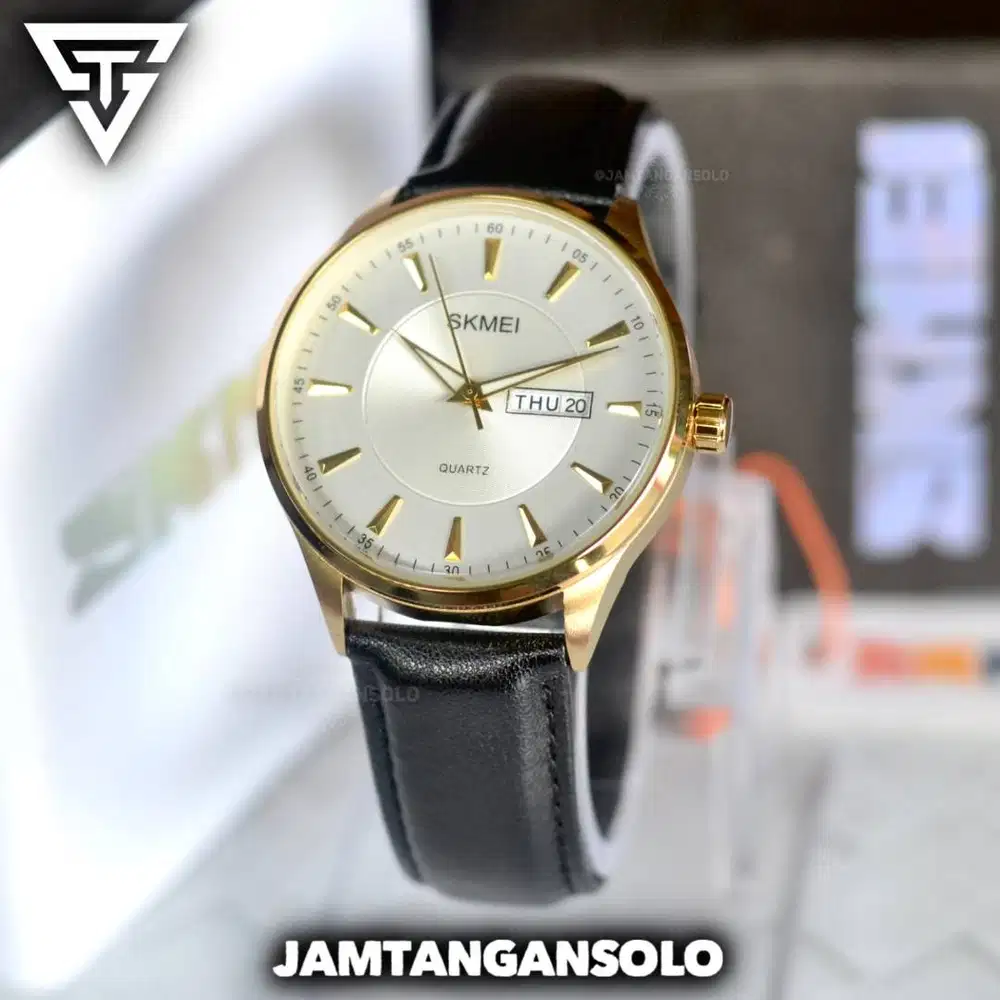 JAM TANGAN PRIA SKMEI DAYDATE KULIT LEATHER ORIGINAL FREE BOX