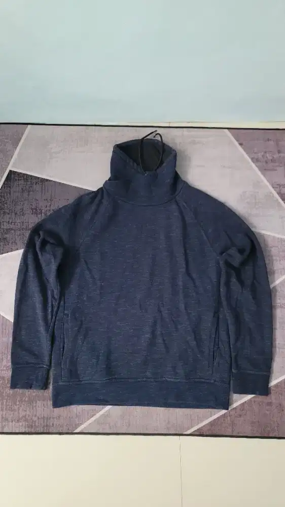 Jaket Hoodie Turtleneck H&M Cowok Navy Size L