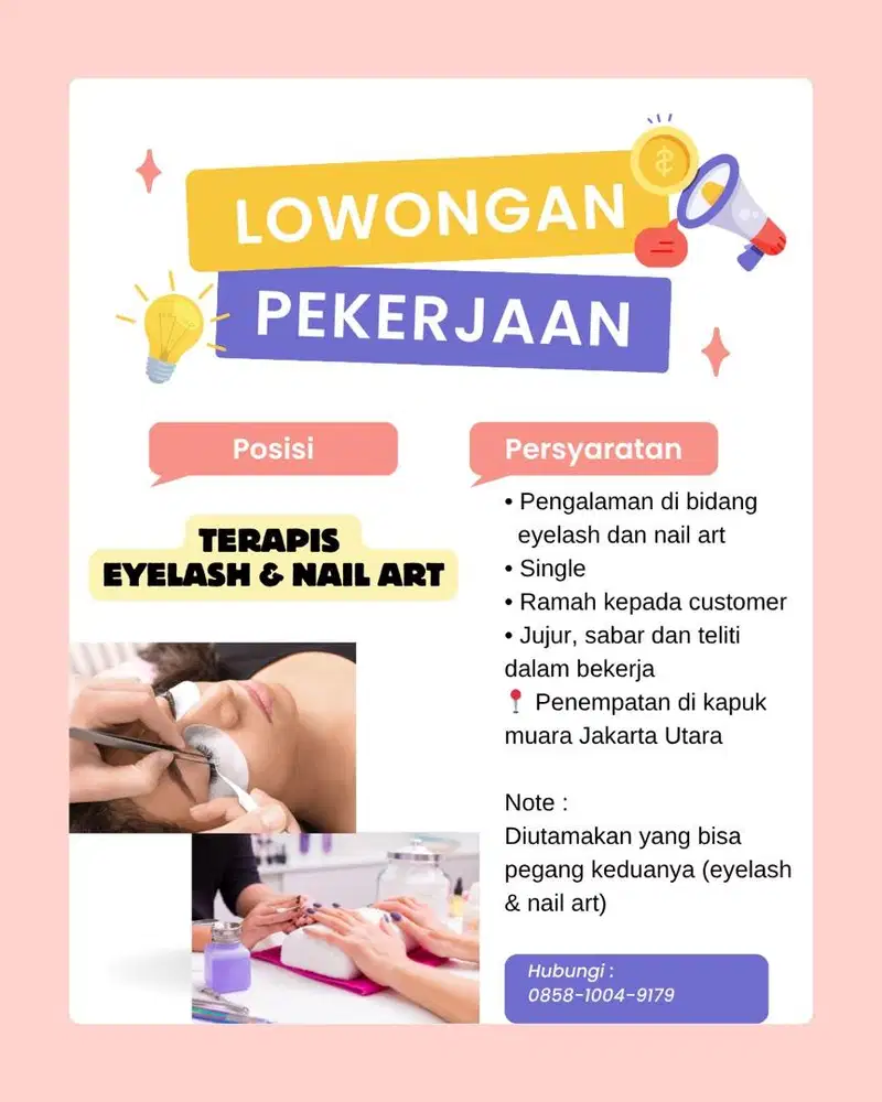 LOWONGAN KERJA TERAPIS EYELASH DAN NAIL ART