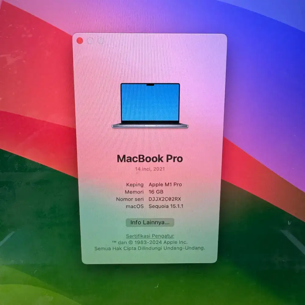 Macbook M1 Pro layar 14 Inch Ram 16 Ssd 512 Space Grey mulus ibox