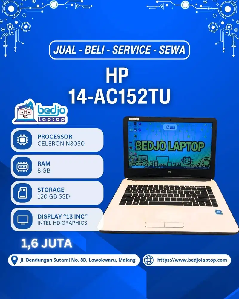 LAPTOP HP 14-AC152TU TERTANGGUH!, LAPTOP BEKAS MALANG HARGA 1 JUTAAN