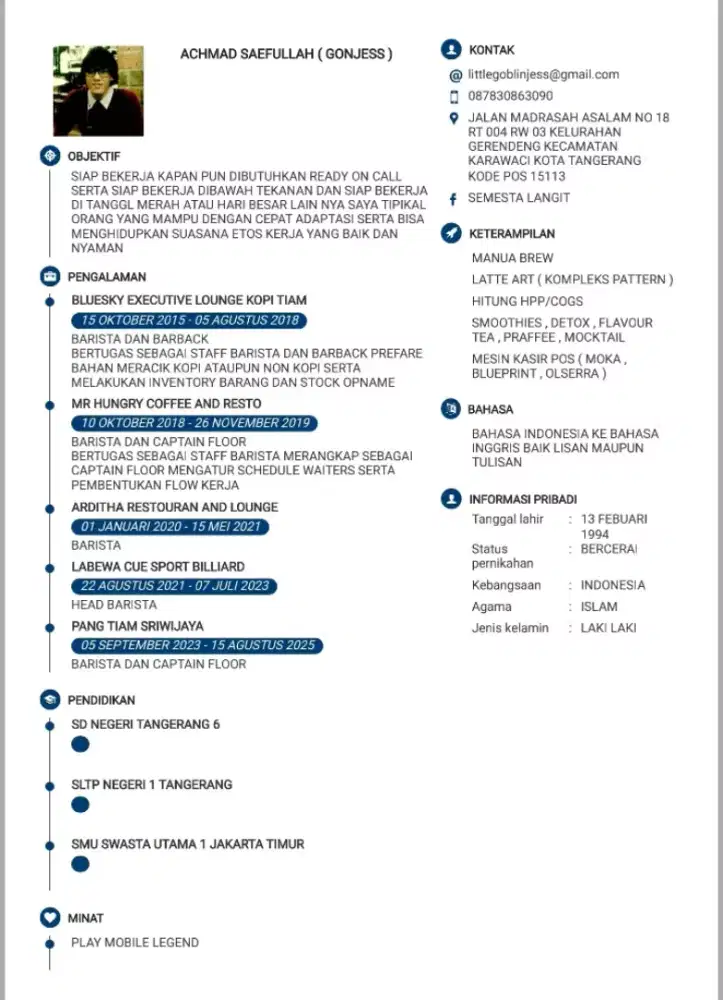 cari pekerjaan Barista dan Barback