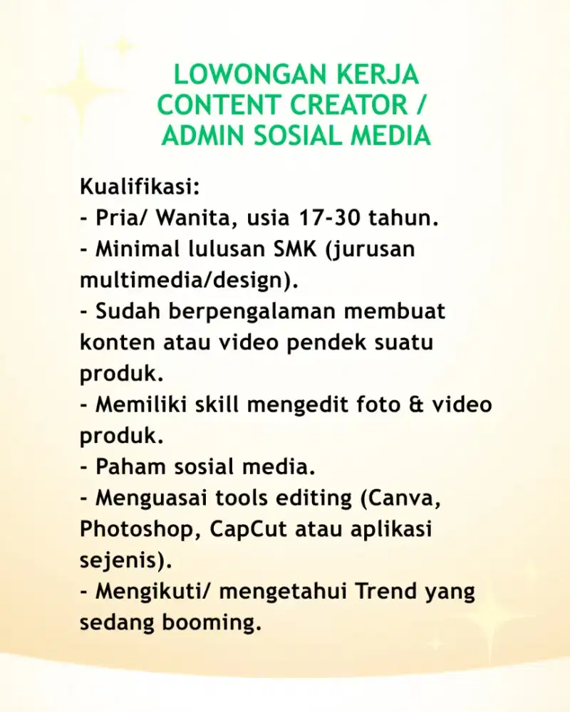 Lowongan Admin Sosial Media Content Creator