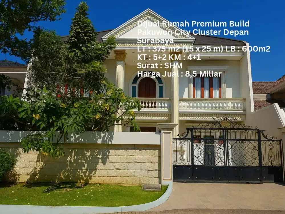 DIJUAL RUMAH MEWAH PAKUWON CITY CLUSTER DEPAN 600M2 DEKAT PCM VILLA RIVIERA VILLA WESTWOOD VILLA ROYAL SURABAYA TIMUR