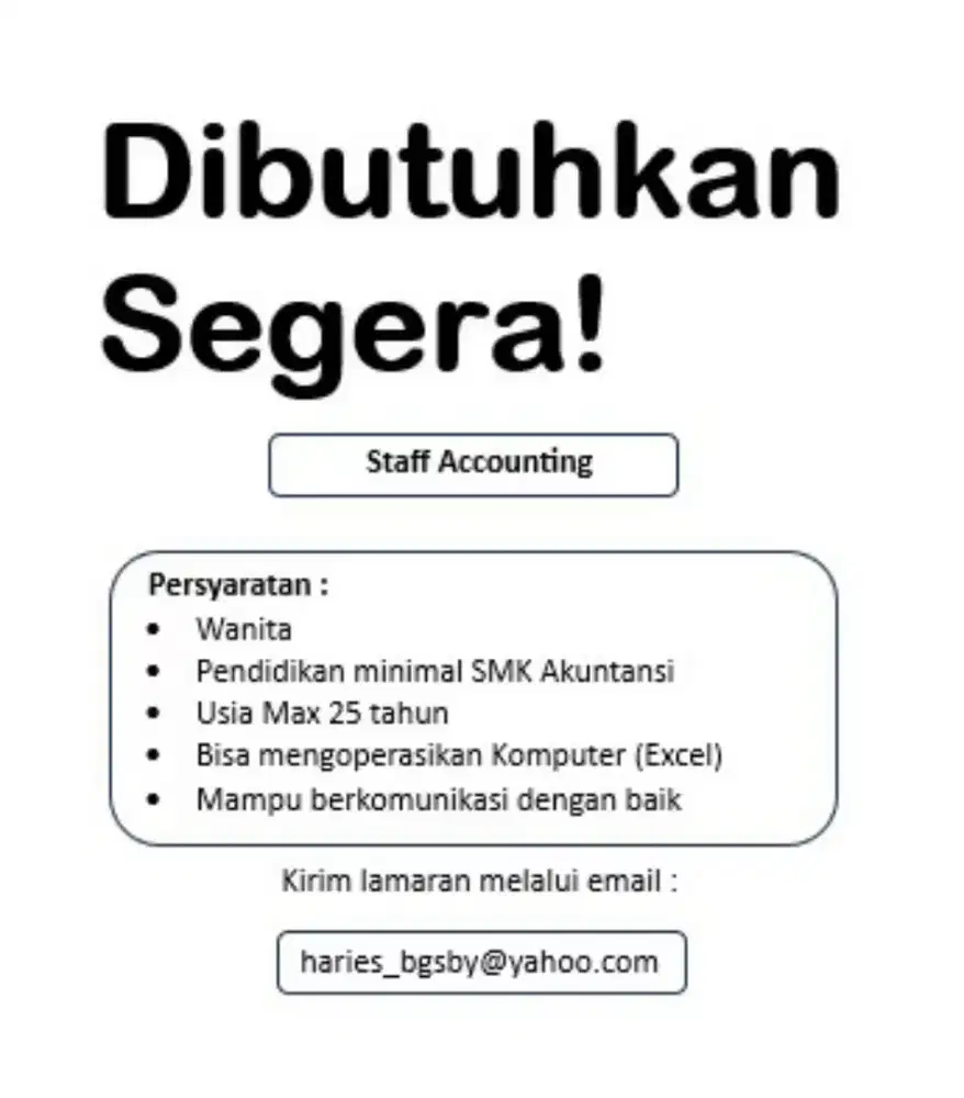 Dibutuhkan Staff Accounting