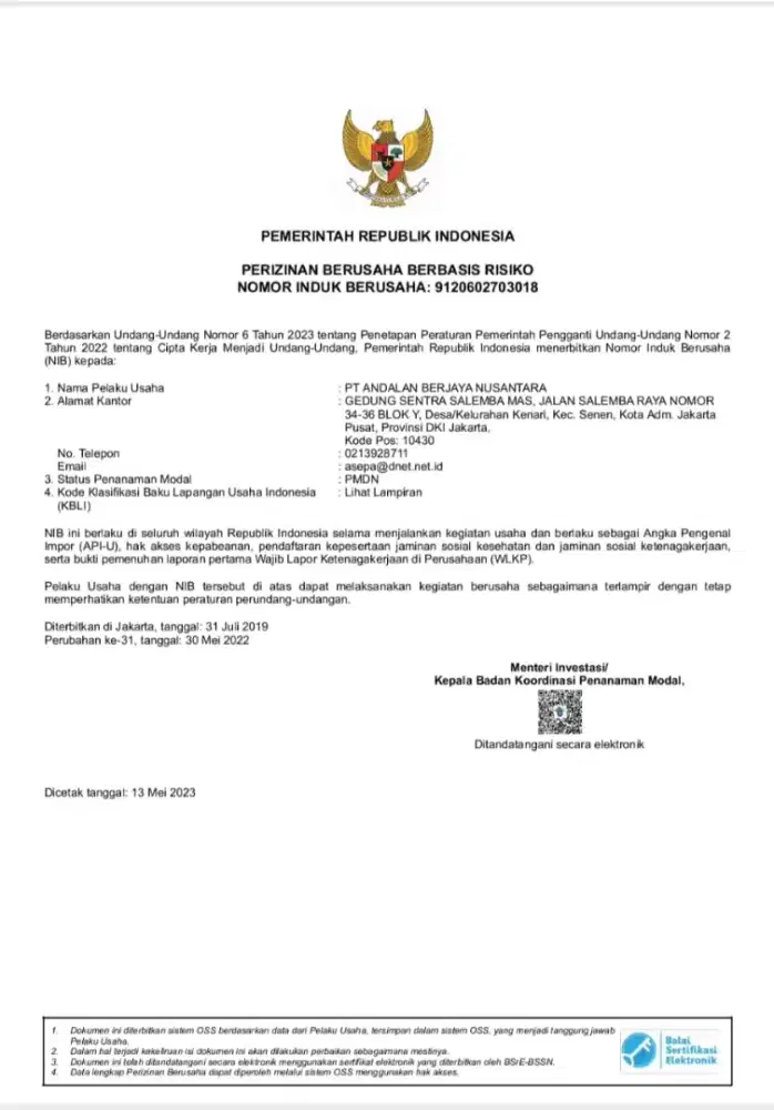 PT ANDALAN BERJAYA NUSANTARA (DBSI)