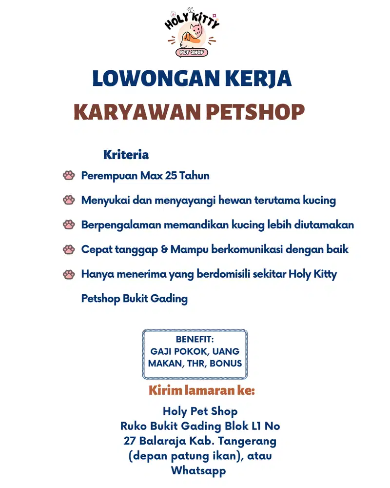 Lowongan kerja karyawan petshop