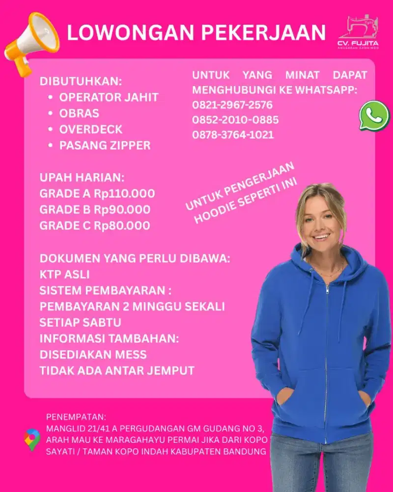 LOWONGAN KERJA PENJAHIT HARIAN