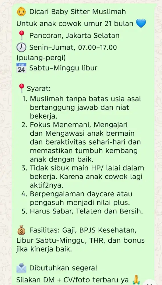 Dibutuhkan Baby Sitter