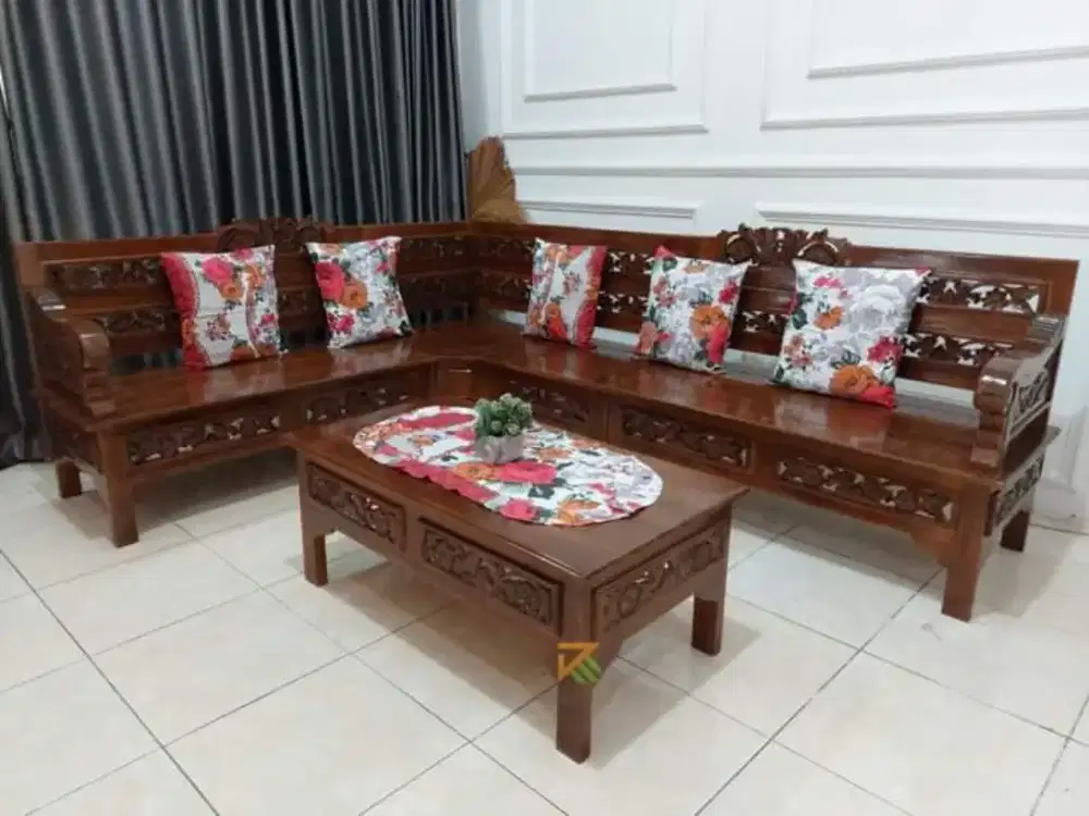 Sofa kayu L sudut