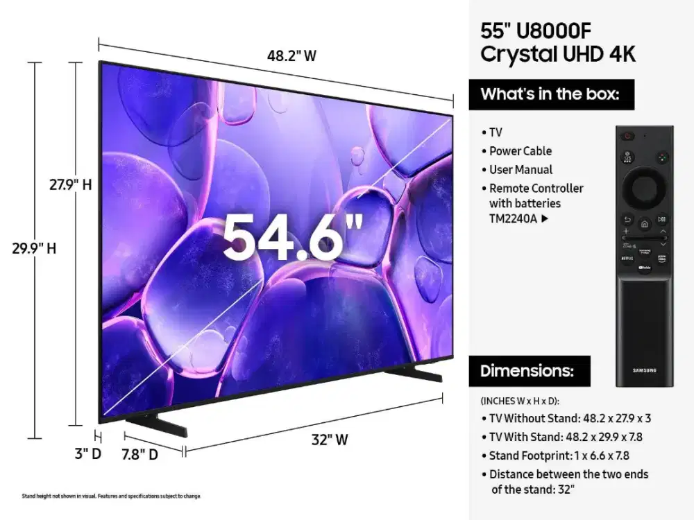 SMART LED TV SAMSUNG 55 INCH 4K UHD - 55 U 8000 FREE BRACKET