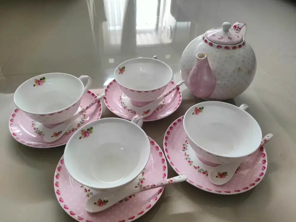 Tea Set Keramik Shabby Chic Floris (13 pcs) - Lengkap & Cantik Banget