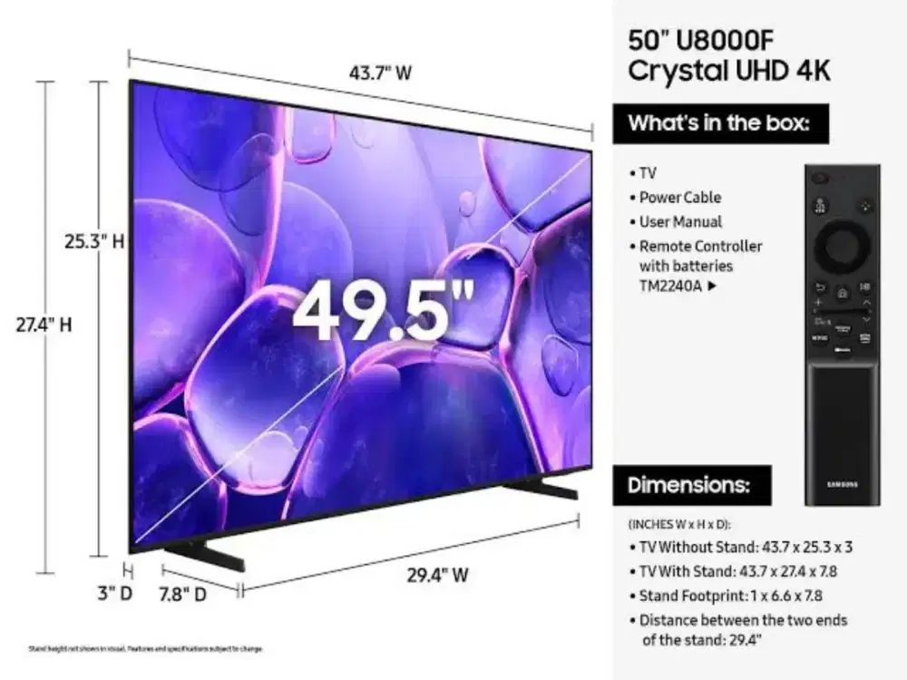 SMART LED TV SAMSUNG 50 INCH 4K UHD - 50 U 8000 FREE BRACKET