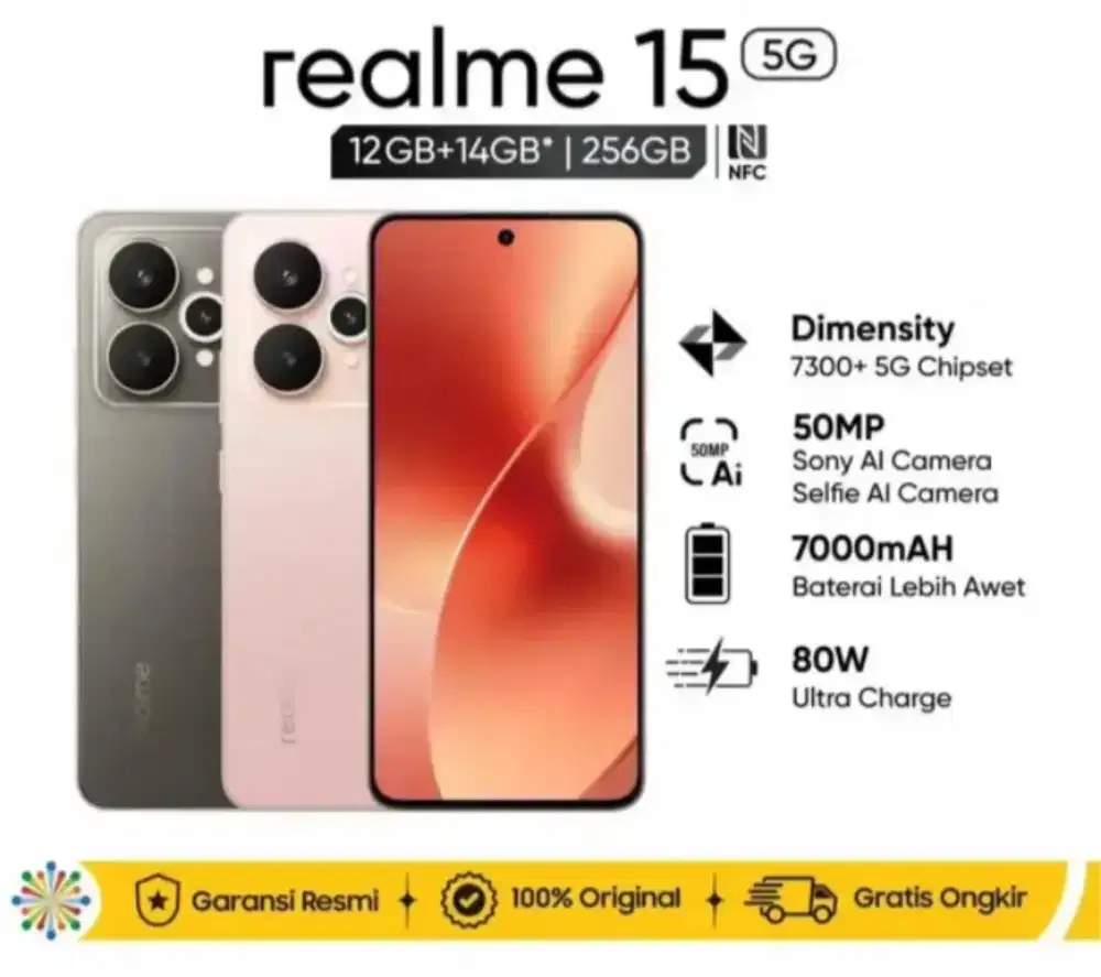 REALME 15 5G SERIES . AMOLED LAYAR 144Hz.baterai 7000mah.cicilan KTP