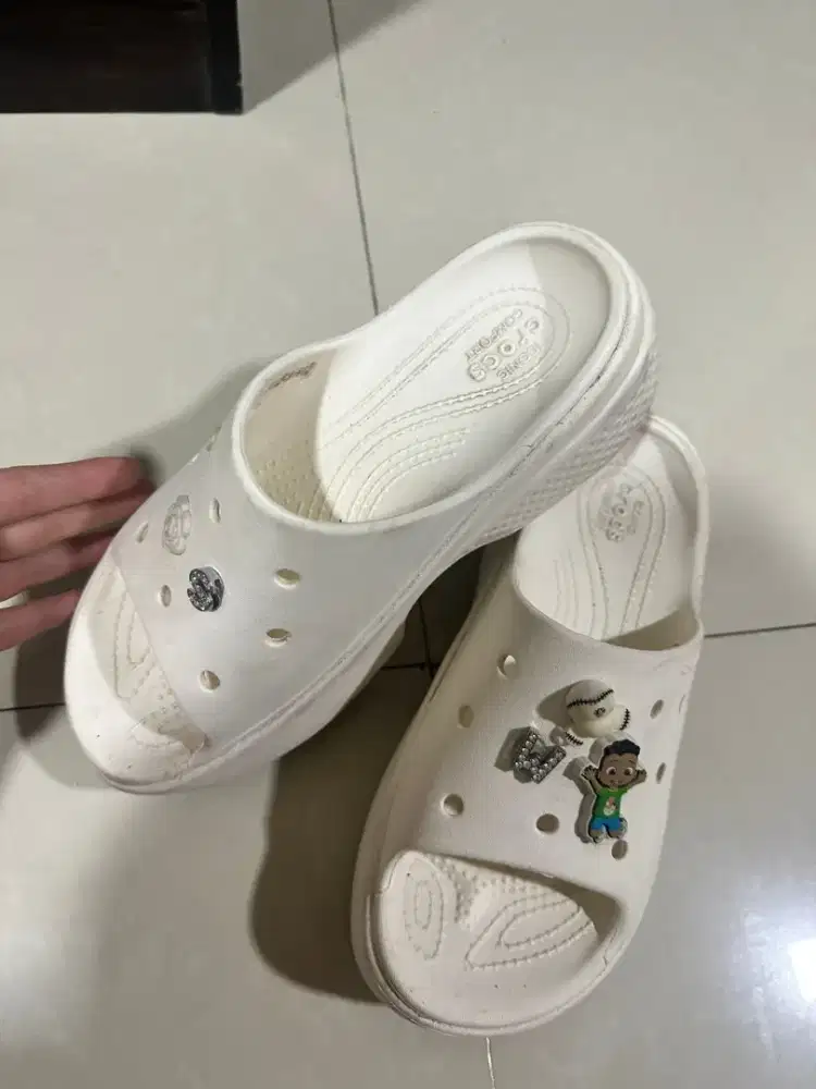 Crocs Stomp Platform Slides Chalk White Slip on