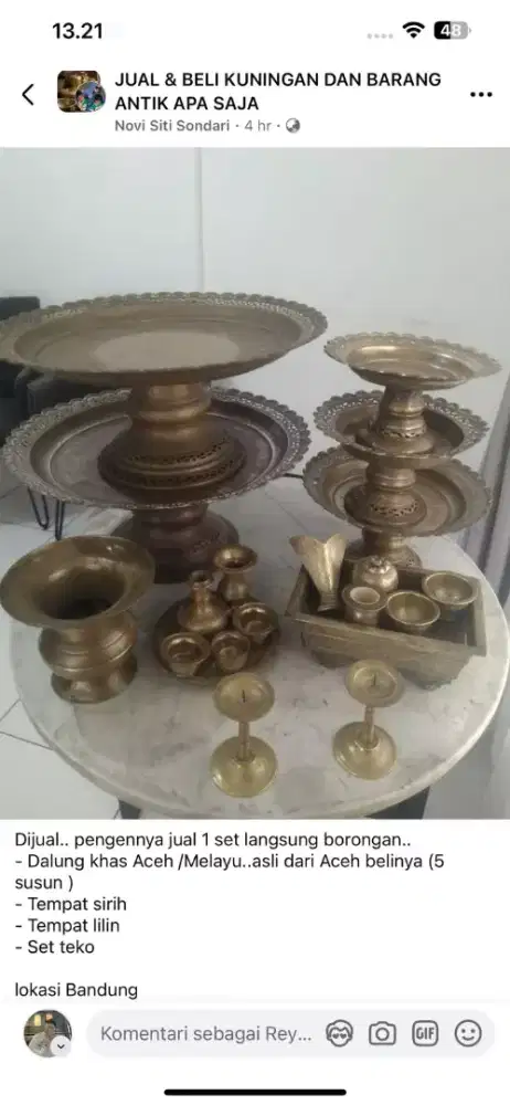 Dijual bahan Kuningan, Dulang, tempat sirih, tempat lilin, set teko