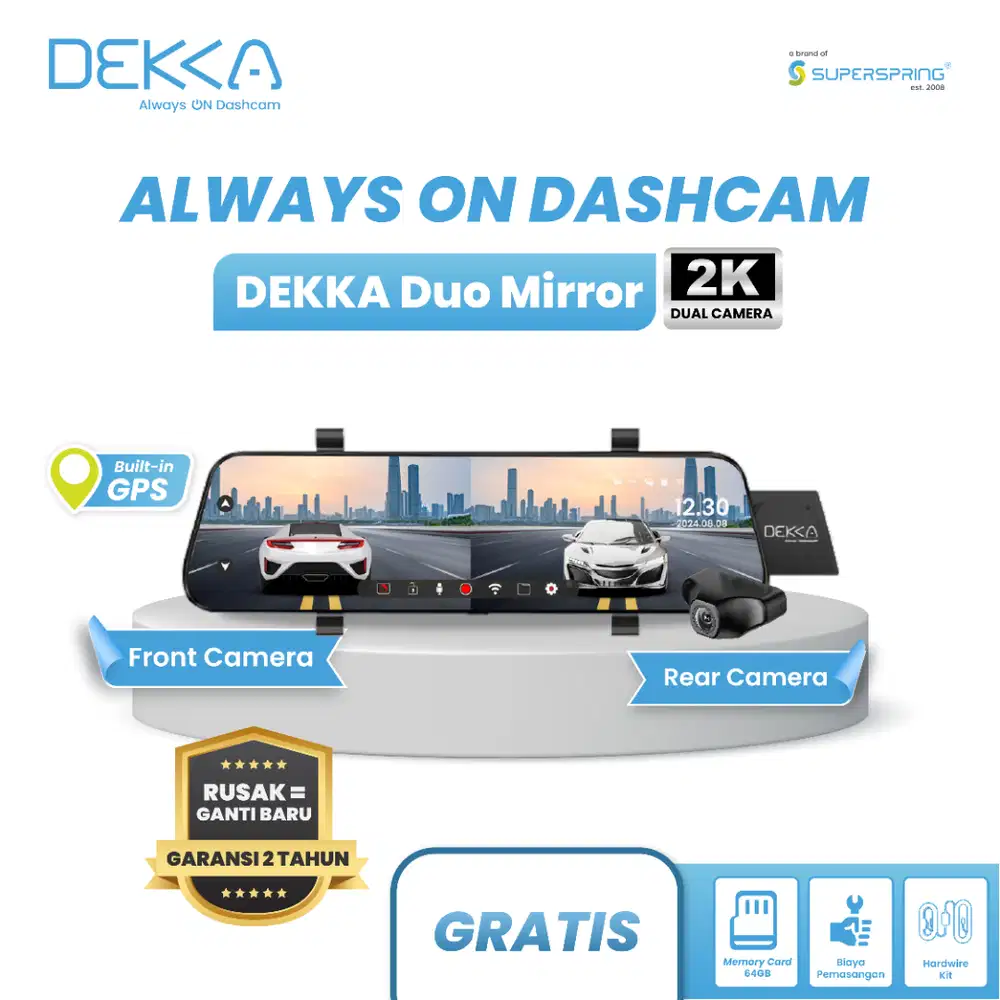 Dekka Duo Mirror Dashcam Mirror Spion Mobil 2K Depan Belakang