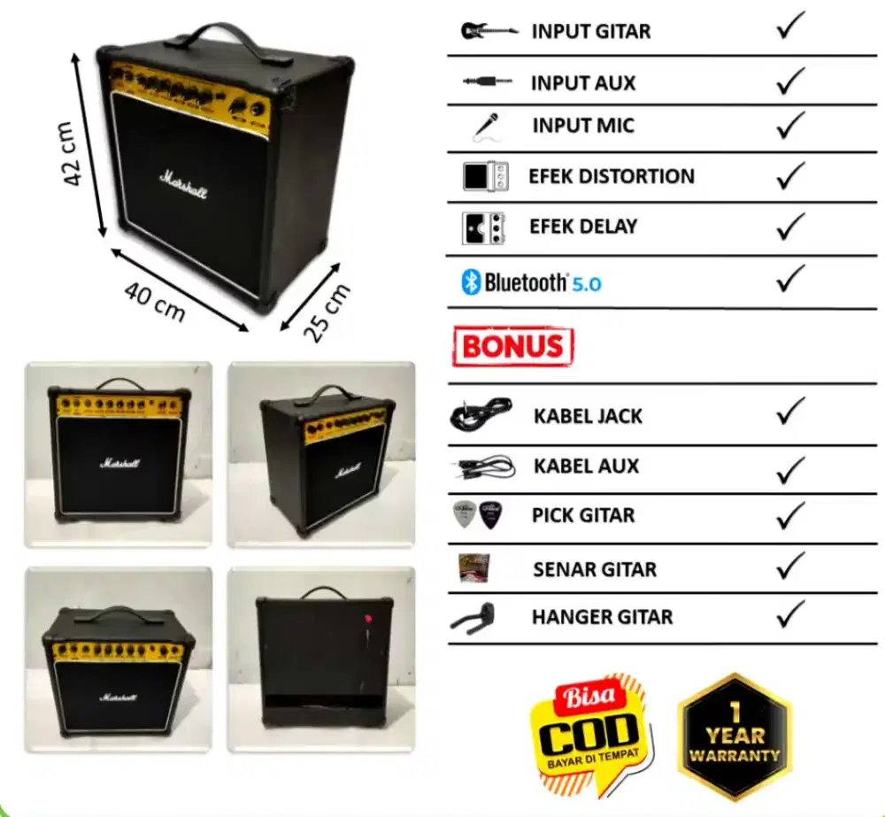 AMPLI AMPLIFIER GITAR ELEKTRIK DISTORSI DELAY REVERB CLEAN BLUETOOTH