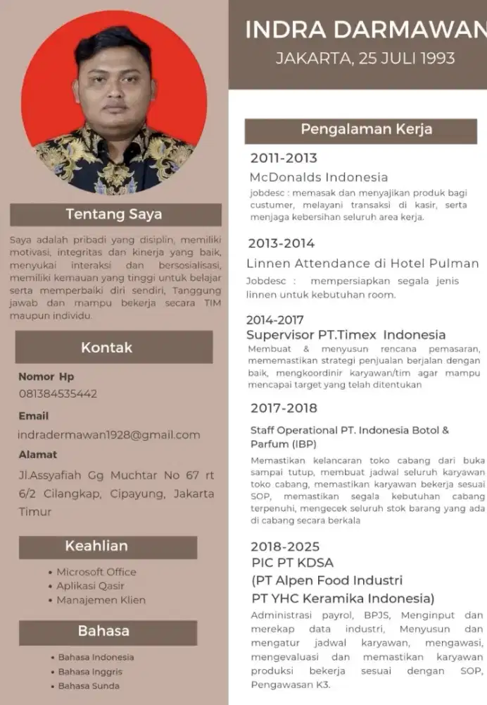 Mencari pekerjaan admin,spv hrd