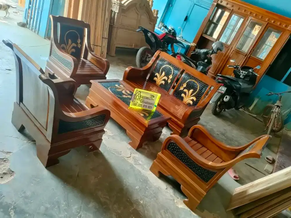 Kursi tamu minimalis semut set matras full kayu jati