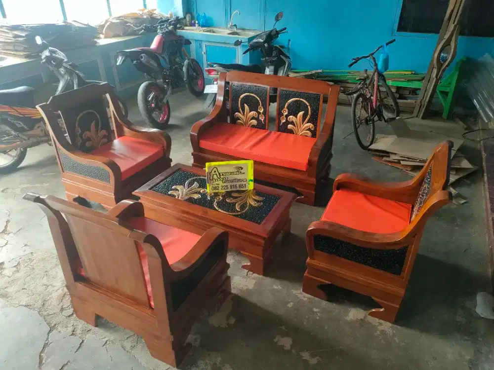 Kursi tamu minimalis semut set matras full kayu jati