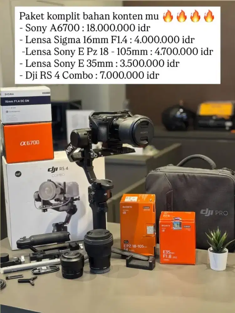 Sony A6700 + djj ronin rs 4 + 3 lensa