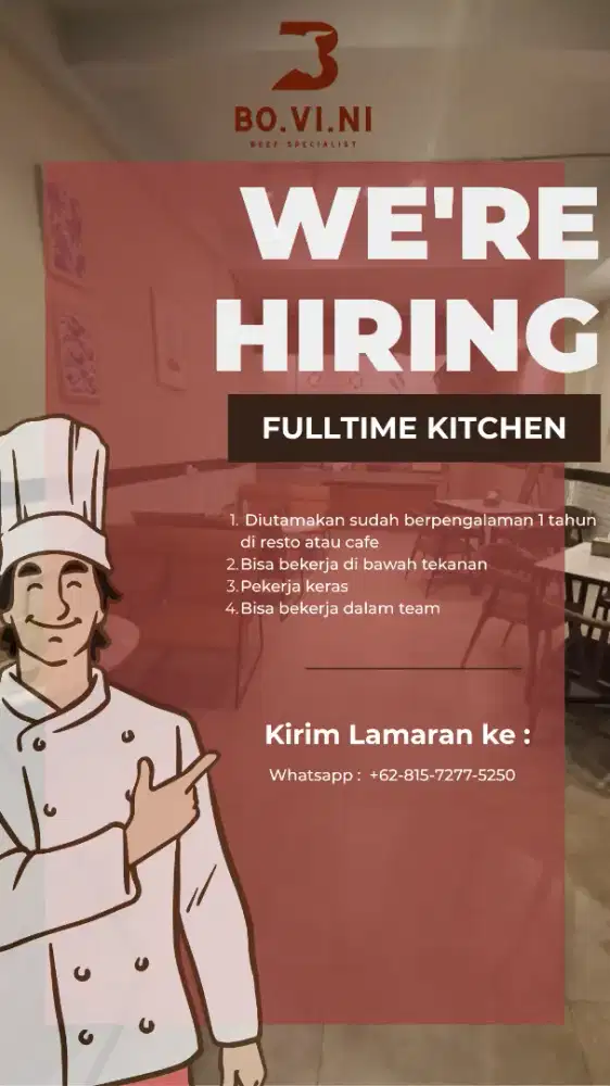 Di butuhkan cookhelper/cook untuk restoran
