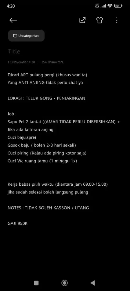 PEMBANTU PULANG PERGI