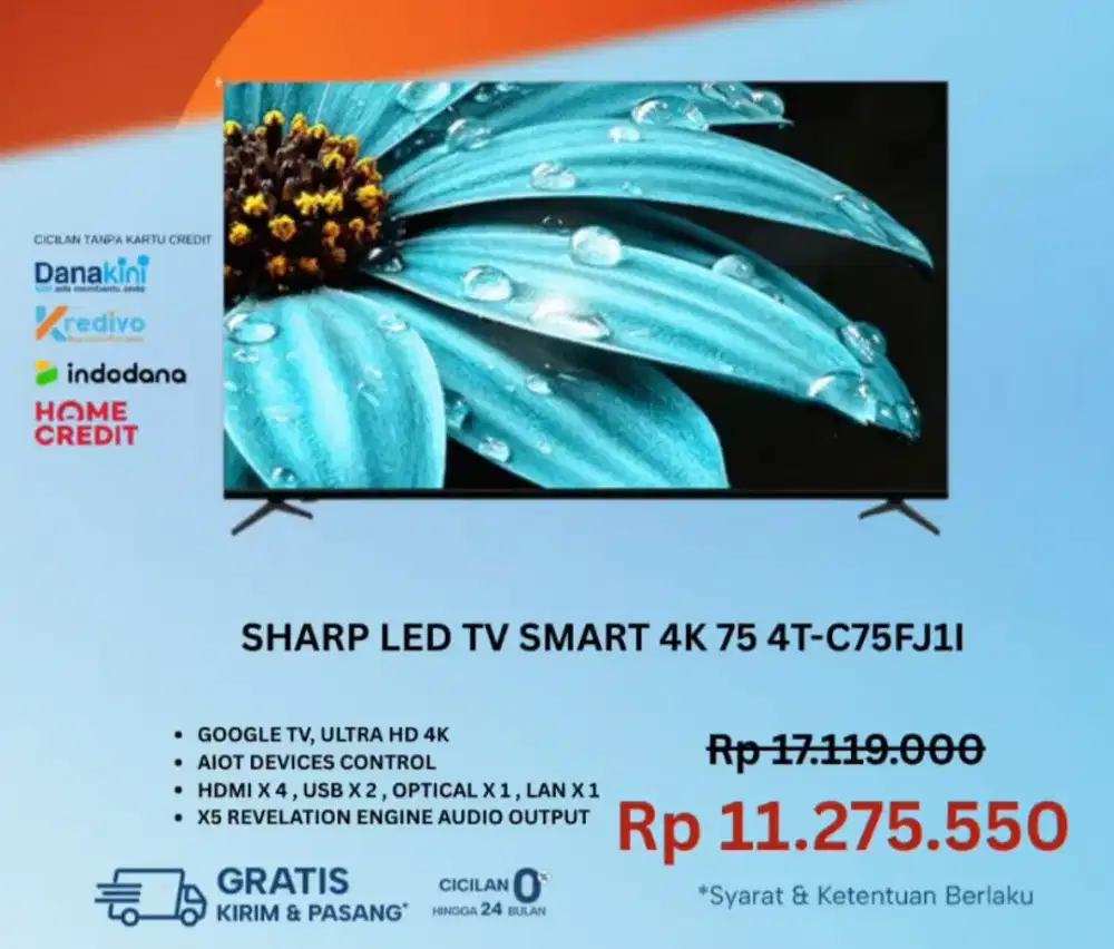 SHARP LED GOOGLE TV 75 INCI 4T-C75FJ1I