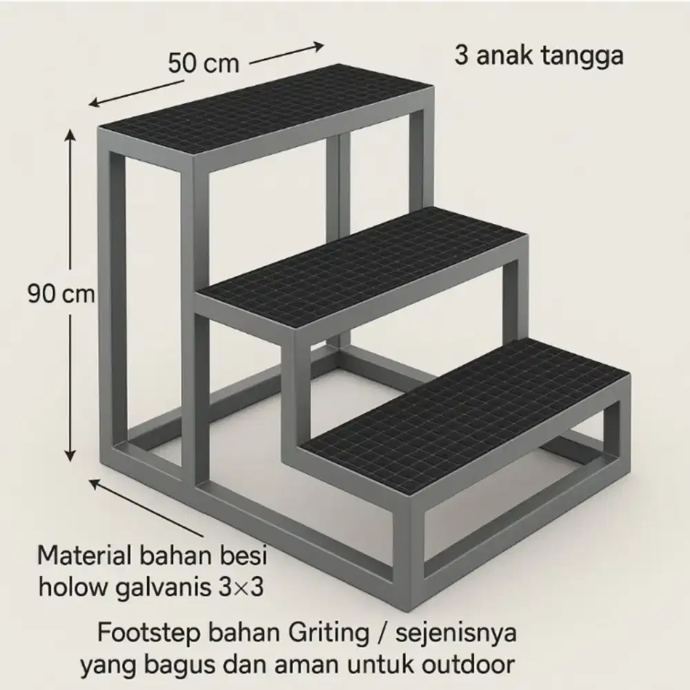 Anak tangga 3susun full besi galvanis anti karat tinggi 90cm