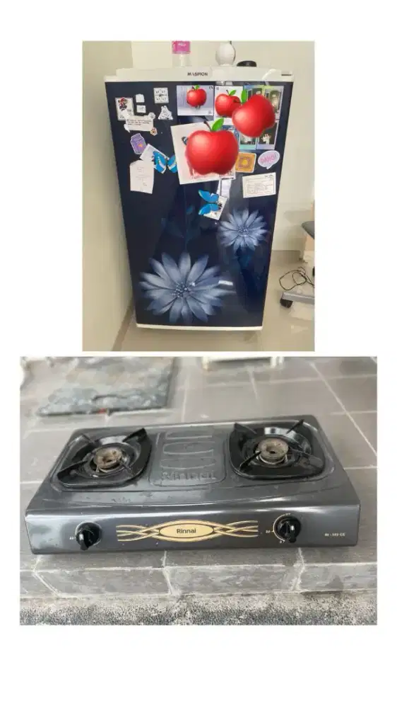 Kulkas 1 pintu dan kompor 2 tungku