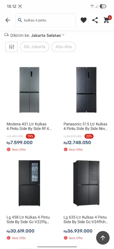 Ready stok kulkas modena 4 pintu