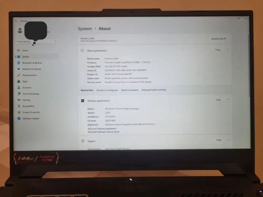 Asus TUF Gaming  F15 FX507ZC4
