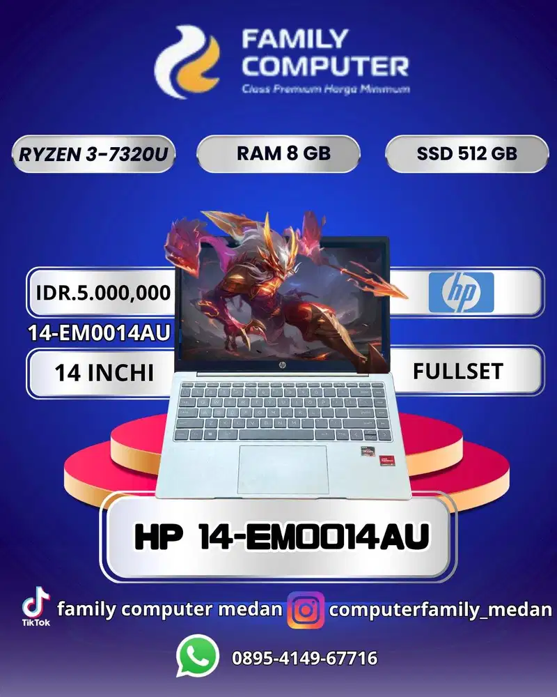 laptop HP 14-EM0014AU 14INC FHD AMD RYZEN 3 7320U RAM 8 GB SSD 512 GB