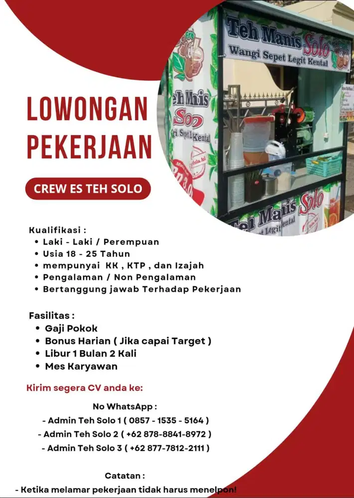 LOWONGAN PEKERJAAN ES TEH MANIS SOLO TANGERANG SELATAN BOJONG NANGKA