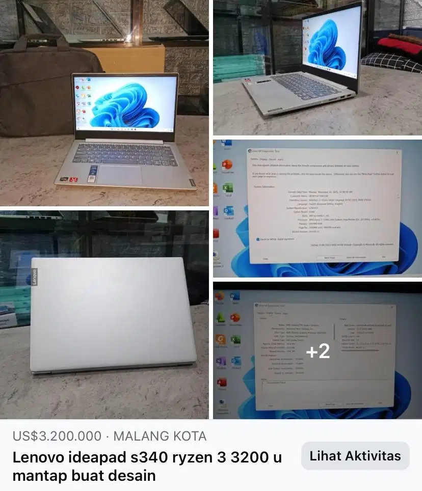 Dijual cepat Lenovo s340 ryzen 3 ram 8 gb 32003nvme 512 gb