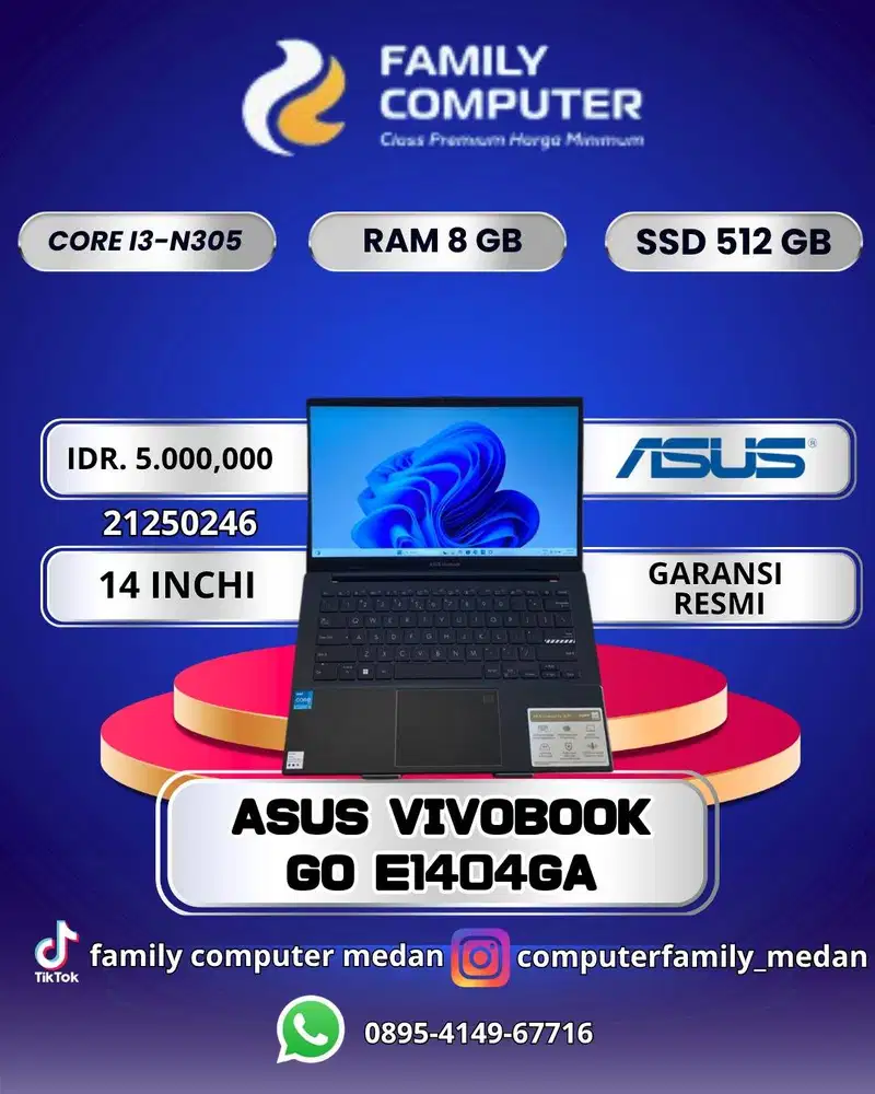 ASUS VIVOBOOK G0 E1404GA|COREI3-N305|RAM8GB|SSD512GB|14INCI|GARANSI