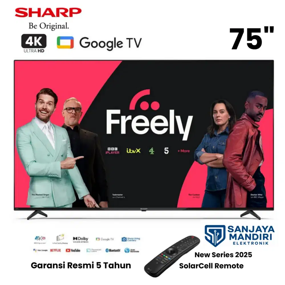 SHARP 4K UHD Google TV 75 Inch Framless 4T-75HJ6000i SolarCell Remote